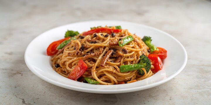 Fried rice noodles prepared as a quick Asian stir-fry, emphasizing carbohydrate-rich meals