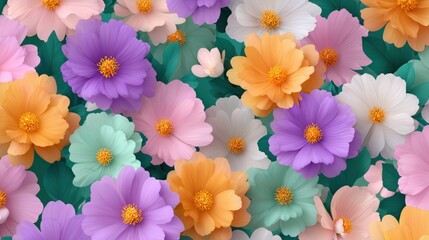 Blooming colorful flowers pattern background.