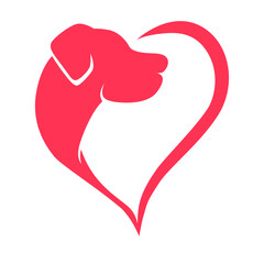 dog head silhouette logo forming a heart vector