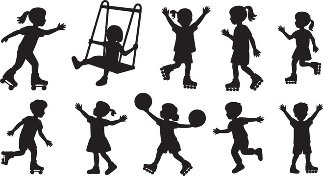 Playground Fun Icon in Silhouette Style. A playful illustration of children on swings and seesaws