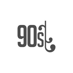 Monochrome 90s typographic icon with a vintage flourish. Minimalist graphic design element representing the nineties decade nostalgia and retro style