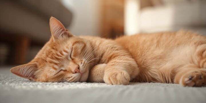 Close up of a ginger cat, emphasizing fur texture for a pet grooming background
