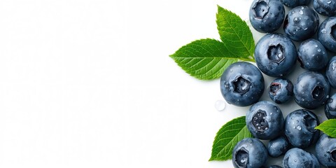 Close-up of fresh Blueberries with cut in half and green leaves, emphasizing fruit quality and natural appearance