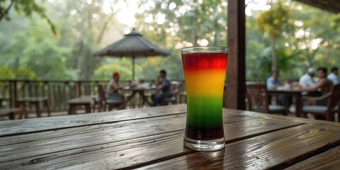 Seven-layer tea in Bangladesh, emphasizing layered presentation and colorful appearance, food and drink, Sreemangal