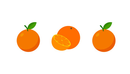 Fresh Whole and Half Orange Clip Art Isolated on Transparent Background Illustration Vector 300 DPI. Cartoon Orange, Tangerine, or Clementine Clipart Top View. Mandarin Vector