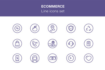 Outline icons about ecommerce. Set of icons customer service, store, delivery, discount, shop online and payment methods. linear pictograms.