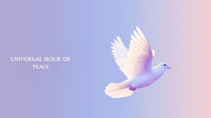 Universal Hour of Peace: Modern minimalist banner design with text "UNIVERSAL HOUR OF PEACE" in elegant sans-serif typography, white dove silhouette flying across