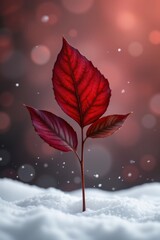Red Leaf in Winter Snow