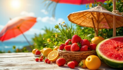 Summer Fruits Arrangement with Beach View
