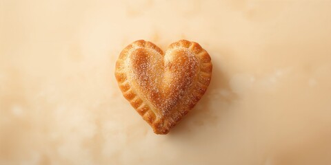 Heart-shaped puff pastry with sugar coating, bakery background emphasizing dessert preparation, isolated sweet treat, for bakery display or menu design