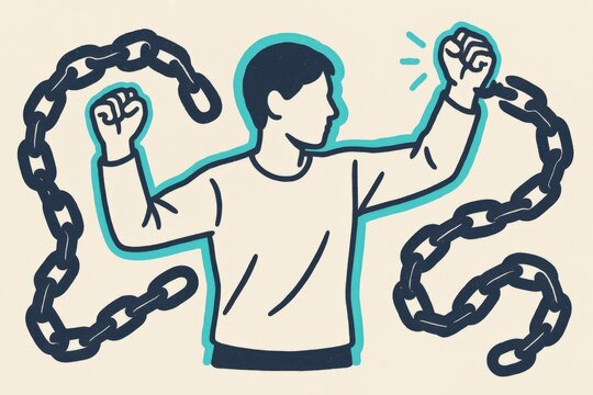 Empowering release from limitations illustrating resilience and determination with chains breaking in a motivational context showcasing personal liberation