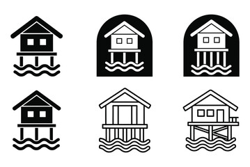 Fototapeta premium Stilt house icon set water villa vector illustration