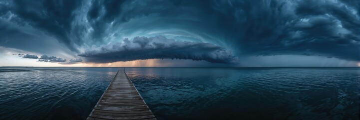 Obraz premium Stormy skies over a lake with turbulent water, emphasizing weather patterns and atmospheric conditions