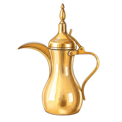 Golden Teapot Illustration, Botanical Art, Isolated on White Background, High Quality Clipart