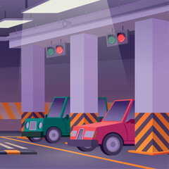 Fototapeta premium Parking. cars standing on underground parking. vector cartoon background