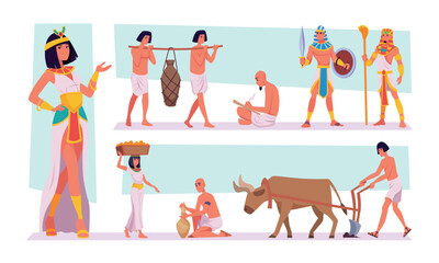 Egypt. Historical ancient characters egyptian people exact vector characters