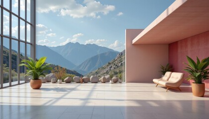 Minimalist Interior with Mountain View