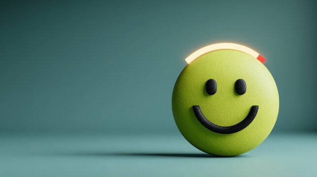 Cheerful smiley face displayed on a vibrant green surface representing positive sentiment in emotional and social contexts