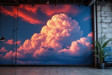 Dramatic Cloudscape Mural in Modern Interior