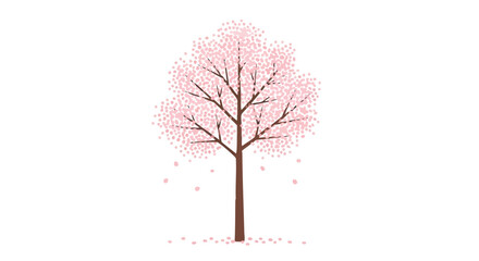 Obraz premium Delicate blossoming: A stylized cherry tree with soft pink flowers and gentle petals falling creating a serene impression