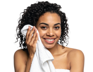 Beautiful woman with towel isolated on white background, transparent PNG