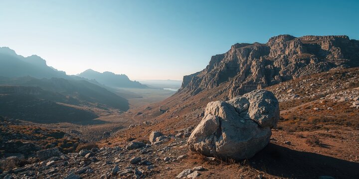 Outdoor landscape featuring mountain terrain for hiking activities, emphasizing rugged terrain for adventure enthusiasts