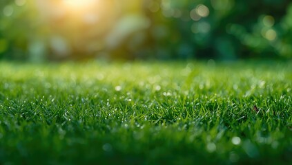 Naklejka premium Lush grass in a garden setting used as a natural background for layout or text placement