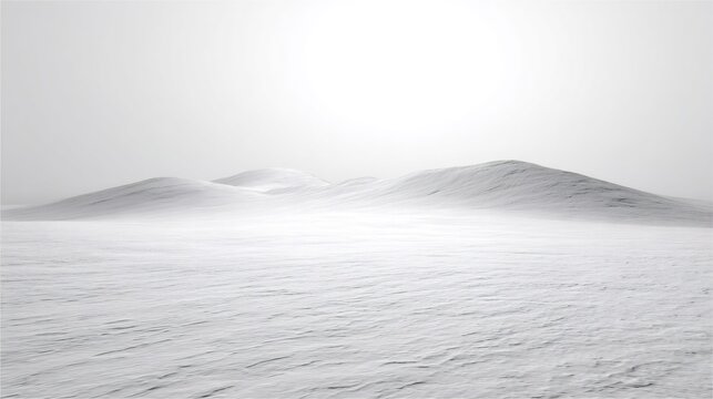 White snow covered winter landscape with rolling hills creating a minimalist and serene abstract scene