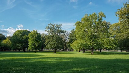 Park with trees and plants serving as a natural backdrop for outdoor activities, emphasizing urban green space awareness