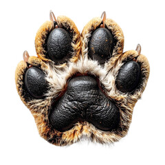 Close-up of a tiger paw isolated on white background, transparent PNG