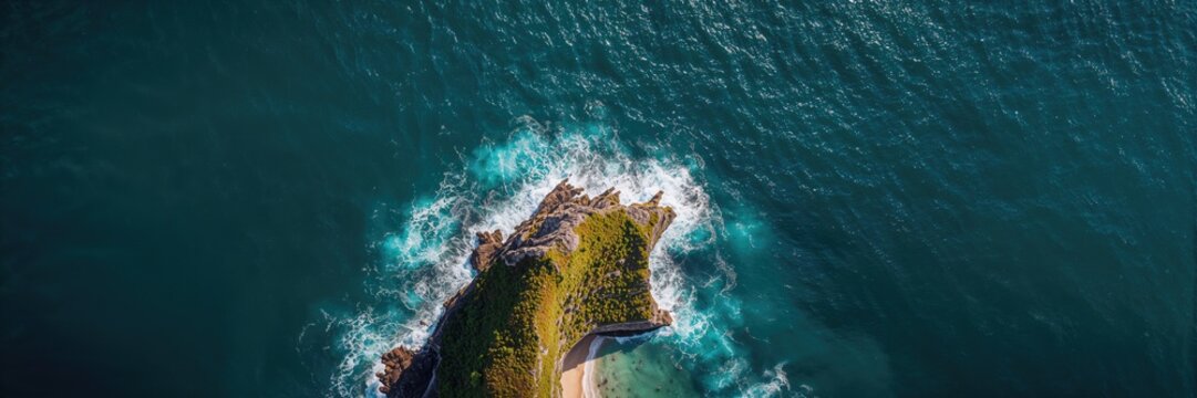 Tropical beach scene with ocean and coconut palm tree at dawn, ideal for background use - Powered by Adobe