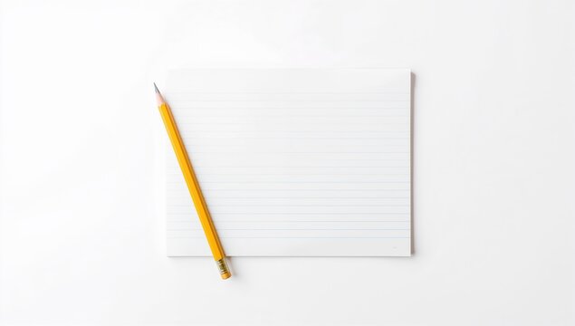 Empty lined paper with a yellow pencil for note-taking, serving as a writing surface for school or office use - Powered by Adobe