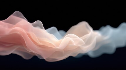 Fototapeta premium image of abstract illustration of pink blue frequency signal waves as particles passing in medium against dark background