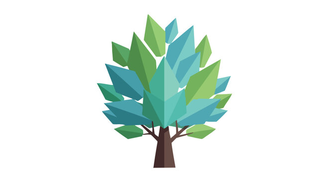 Geometric Tree Illustration with Stylized Foliage and Minimalist Design in Pastel Hues