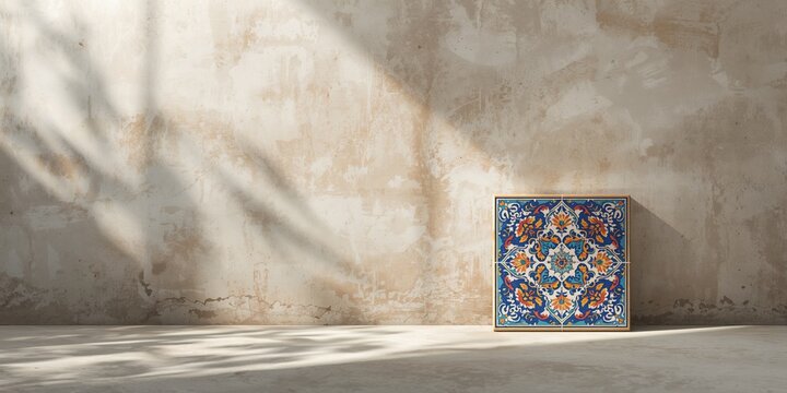 Ancient Ottoman handmade Turkish tiles with floral patterns from a historic mosque, used as a decorative architectural element