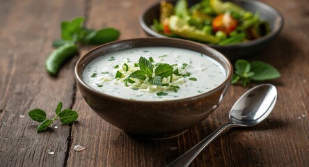 Fresh herb Raita with curd and grated cucumber, suitable for cooling dishes
