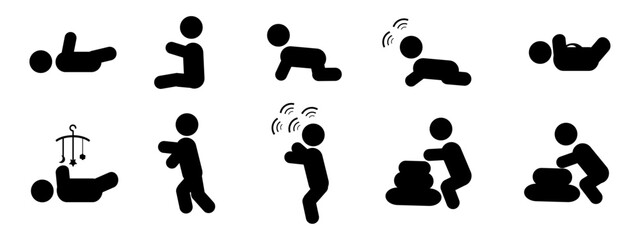 Baby icon sets vector illustration. child care, international children day, kid rights, parenthood. Editable stroke. 