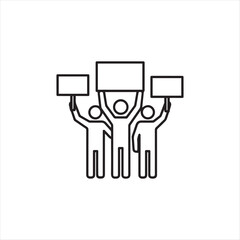 Protest stick figure icon with black stroke linear design