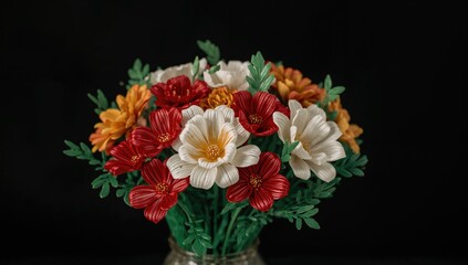 Fototapeta premium Artificial flower arrangement in a vase on a table, suitable for seasonal decorations