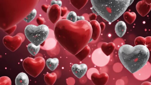 Romantic floating hearts shimmering in red and silver perfect for Valentine's Day - Powered by Adobe
