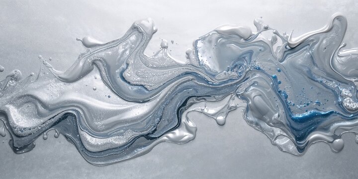 Silver metallic abstract background with fluid nail lacquer stains, suitable for text overlay or graphic design, World Art Day