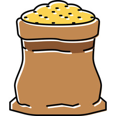 Brown burlap sack filled with yellow grain or seeds isolated on a transparent background stylized illustration