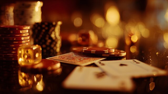 Poker cards and casino symbols for gambling night entertainment