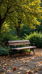 Empty Bench in Autumn Park