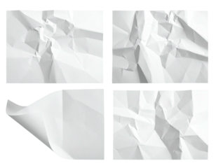 Four images crumpled white paper pieces against a black background, offering various shapes