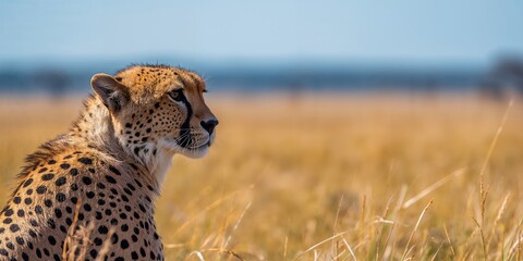 Close-up of a vigilant cheetah in the Namibian savannah, emphasizing wildlife observation and animal behavior