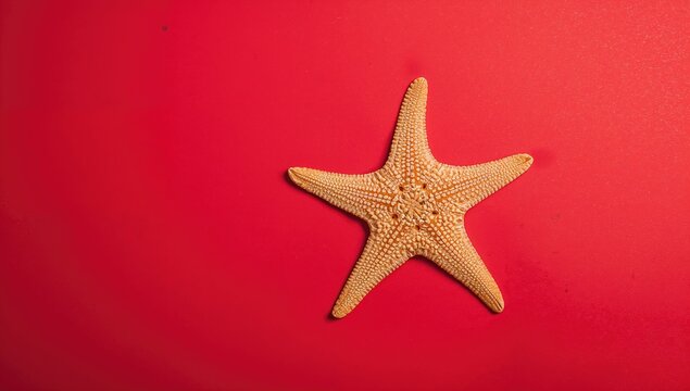 Dried starfish placed on a red surface, suitable for background or layout design, Earth Day - Powered by Adobe
