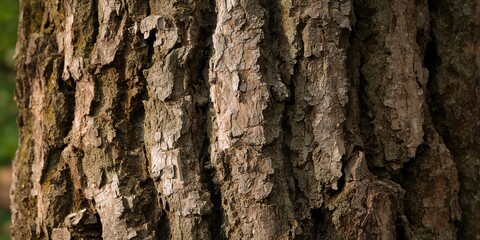 Close-up of tree bark illuminated by sunlight, emphasizing textured surface, natural erosion risk Earth Day