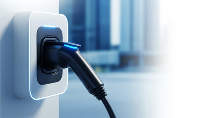 Electric vehicle charging at home. Sustainable transport solution with modern car charging point. Eco friendly lifestyle.