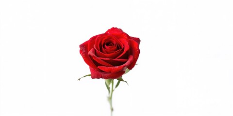 Close-up of a solitary red rose bloom against a white background, emphasizing floral purity for floral arrangement planning